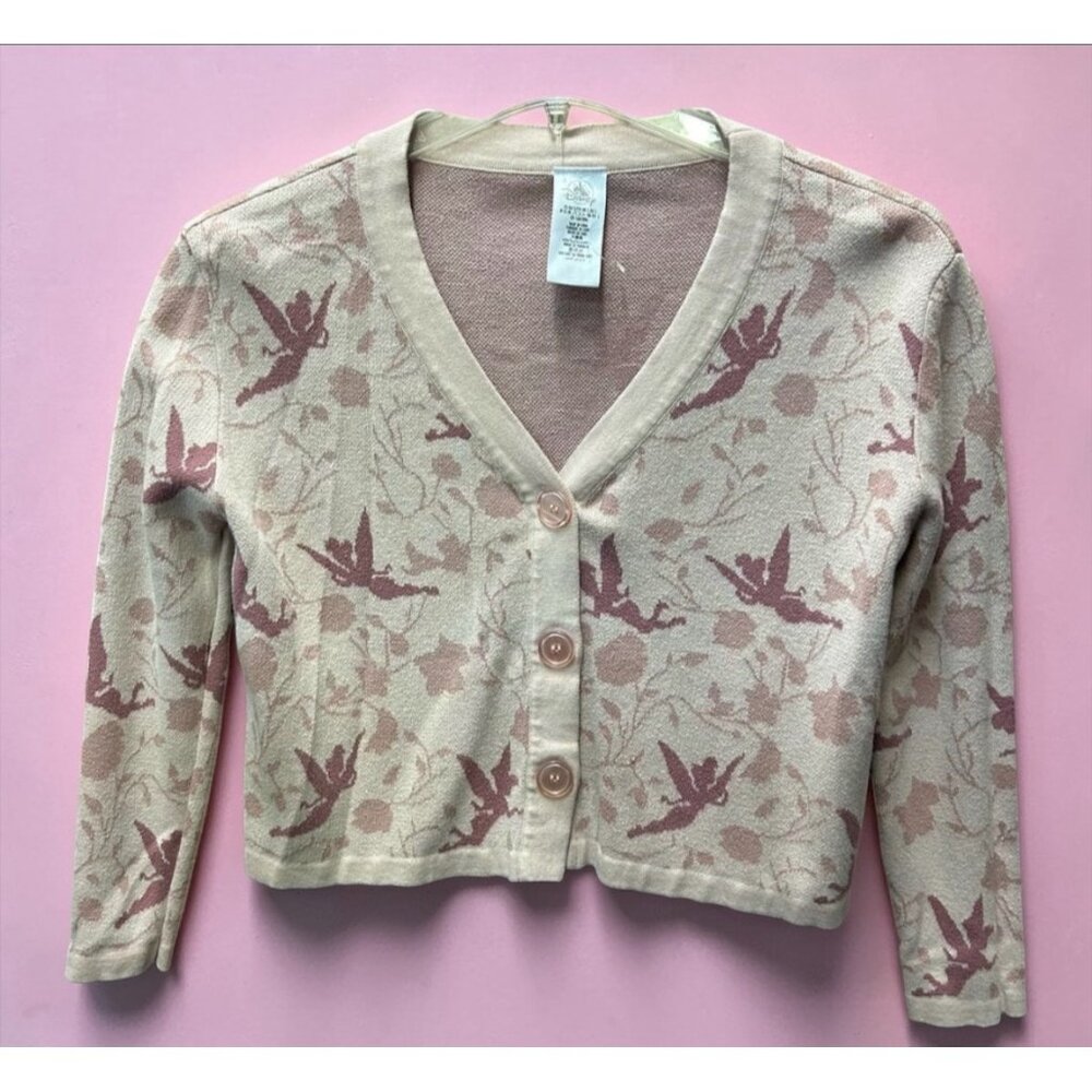 Disney Tinker Bell long sleeve print cropped cardigan sweater SIZE SMALL
